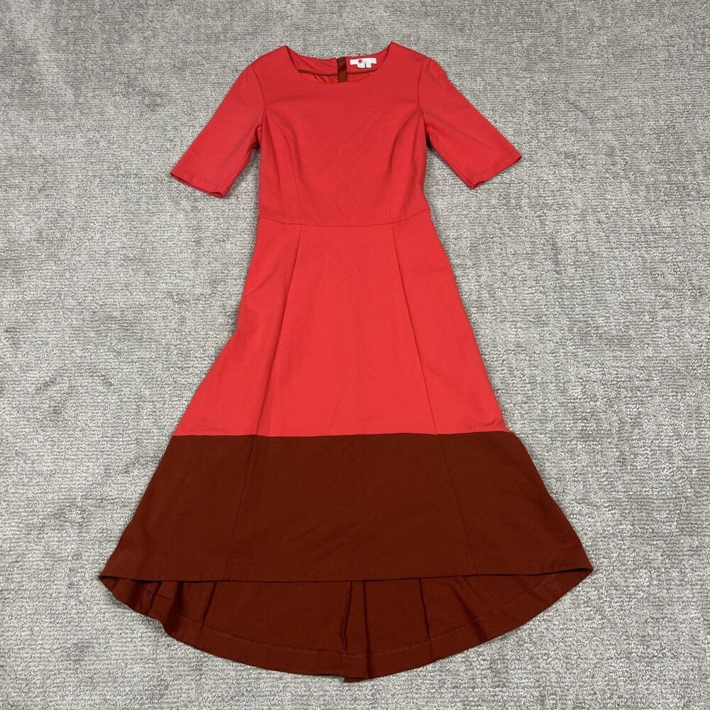 Two-Tone Red and Brown Midi Dress - Women's